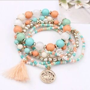 Pastel Tassels Charm Beads Bracelet